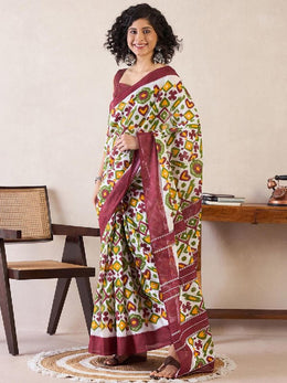 Women’s Green Printed Mul Cotton Ready to Wear Saree with Pocket