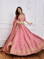 Women’s Dusty Rose Pink Embroidered Lehenga Choli Set with Dupatta