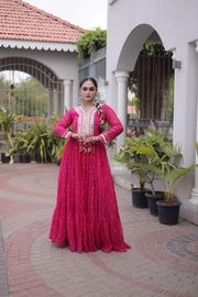 Women’s Printed Anarkali Dress with Embroidered Yoke