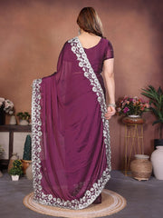 Women’s Saree with Floral Embroidery Border, Elegant Indian Traditional Look