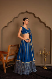 Women’s Royal Blue Embroidered Lehenga Choli Set with Dupatta