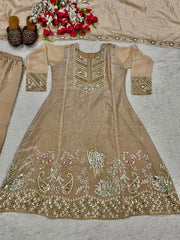 Women’s Embroidered Satin Rayon Kaftan Set with Dupatta