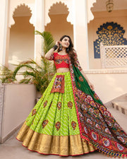 Women’s Green and Red Lehenga Choli Set with Dupatta