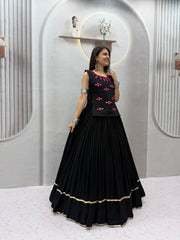 Women’s Black Anarkali Lehenga Choli Set, Traditional Indian Ethnic