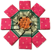 Women Pink and Green Silk Saree with Golden Zari Butti and Contrast Woven Border