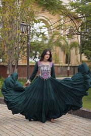 Women’s Anarkali Gown with Kutchi Gamthi Embroidery and Mirror Work