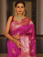 Saree for Women with Golden Paisley Butti and Rich Zari Jacquard Border