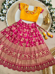 Girls Traditional Kerala Lehenga Choli Set – Silk Finish Digital Print Festive Wear.