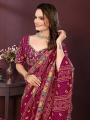 Saree for Women with Digital Print, Embroidery Work Border and Heavy Embroidered Blouse