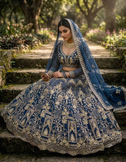 Women’s Navy Blue Embroidered Lehenga Choli with Dupatta