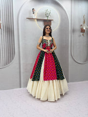Women’s Bandhani Lehenga Choli with Kutchi Mirror Work