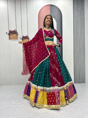 Women’s Green and Wine Lehenga Choli Set with Dupatta, Traditional Indian Ethnic Wear