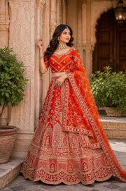 Women’s Red Printed Lehenga Choli with Dupatta, Traditional Indian Ethnic Wedding Wear