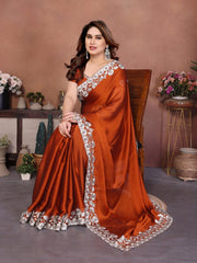 Women’s Saree with Floral Embroidery Border, Elegant Indian Traditional Look