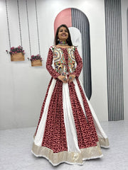 Women’s Maroon and White Anarkali Dress, Traditional Indian Ethnic Wear Lengha Choli
