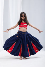 Girls Traditional Indian Navy Blue and Red Lehenga Choli Set