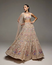 Women’s Beige Embroidered Lehenga Choli Set with Dupatta