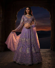 Women’s Lavender Purple Embroidered Lehenga Choli Set with Dupatta