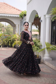 Women’s Printed Anarkali Dress with Embroidered Yoke