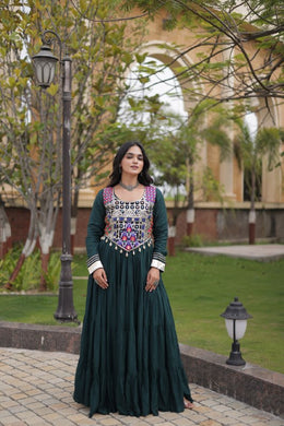 Women’s Anarkali Gown with Kutchi Gamthi Embroidery and Mirror Work