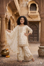 Girls Purple Embroidered Kurta Palazzo Set with Dupatta