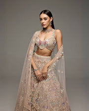 Women’s Beige Embroidered Lehenga Choli Set with Dupatta