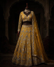 Women’s Mustard Yellow Embroidered Lehenga Choli Set with Dupatta