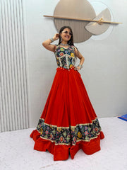 Women’s Lehenga Choli Set, Indian Ethnic Festive Wear with Floral Printed Bodice