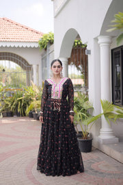 Women’s Printed Anarkali Dress with Embroidered Yoke