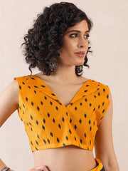 Women’s Ready to Wear Mul Cotton Saree with Pocket, White, Mustard Yellow and Black Printed
