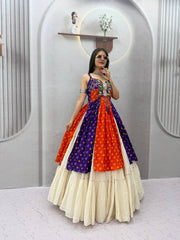 Women’s Bandhani Lehenga Choli with Kutchi Mirror Work