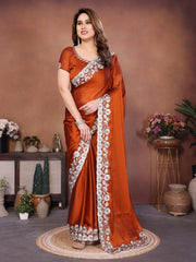 Women’s Saree with Floral Embroidery Border, Elegant Indian Traditional Look