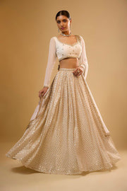 Women’s White Embroidered Lehenga Choli Set with Dupatta