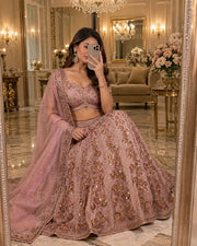 Women’s Pink Butterfly Net Embroidered Lehenga Choli with Dupatta