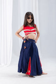 Girls Traditional Indian Navy Blue and Red Lehenga Choli Set