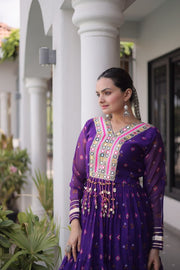 Women’s Printed Anarkali Dress with Embroidered Yoke