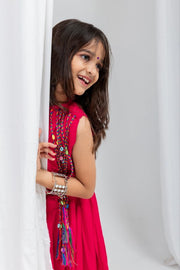 Indian Ethnic Dress, Pink Sleeveless Anarkali Style Maxi Dress with Multicolor Tassel
