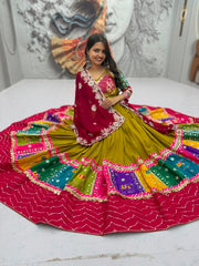 Women’s Navy Blue and Pink Lehenga Choli Set with Dupatta