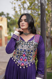 Women’s Anarkali Gown with Kutchi Gamthi Embroidery and Mirror Work