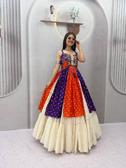Women’s Bandhani Lehenga Choli with Kutchi Mirror Work