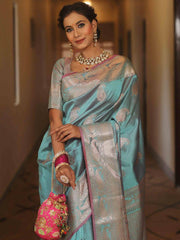 Saree for Women with Golden Paisley Butti and Rich Zari Jacquard Border