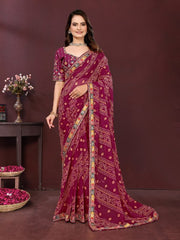 Saree for Women with Digital Print, Embroidery Work Border and Heavy Embroidered Blouse