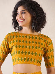 Women’s Ready to Wear Mul Cotton Saree with Pocket, Mustard Yellow and Olive Green