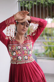 Women’s Ethnic Anarkali Gown Dress with Embroidered Bodice