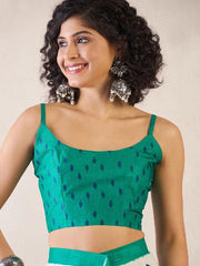 Women’s Green Printed Mul Cotton Ready to Wear Saree with Pocket
