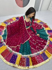 Women’s Green and Wine Lehenga Choli Set with Dupatta, Traditional Indian Ethnic Wear