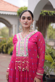 Women’s Printed Anarkali Dress with Embroidered Yoke
