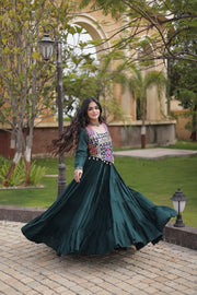 Women’s Anarkali Gown with Kutchi Gamthi Embroidery and Mirror Work